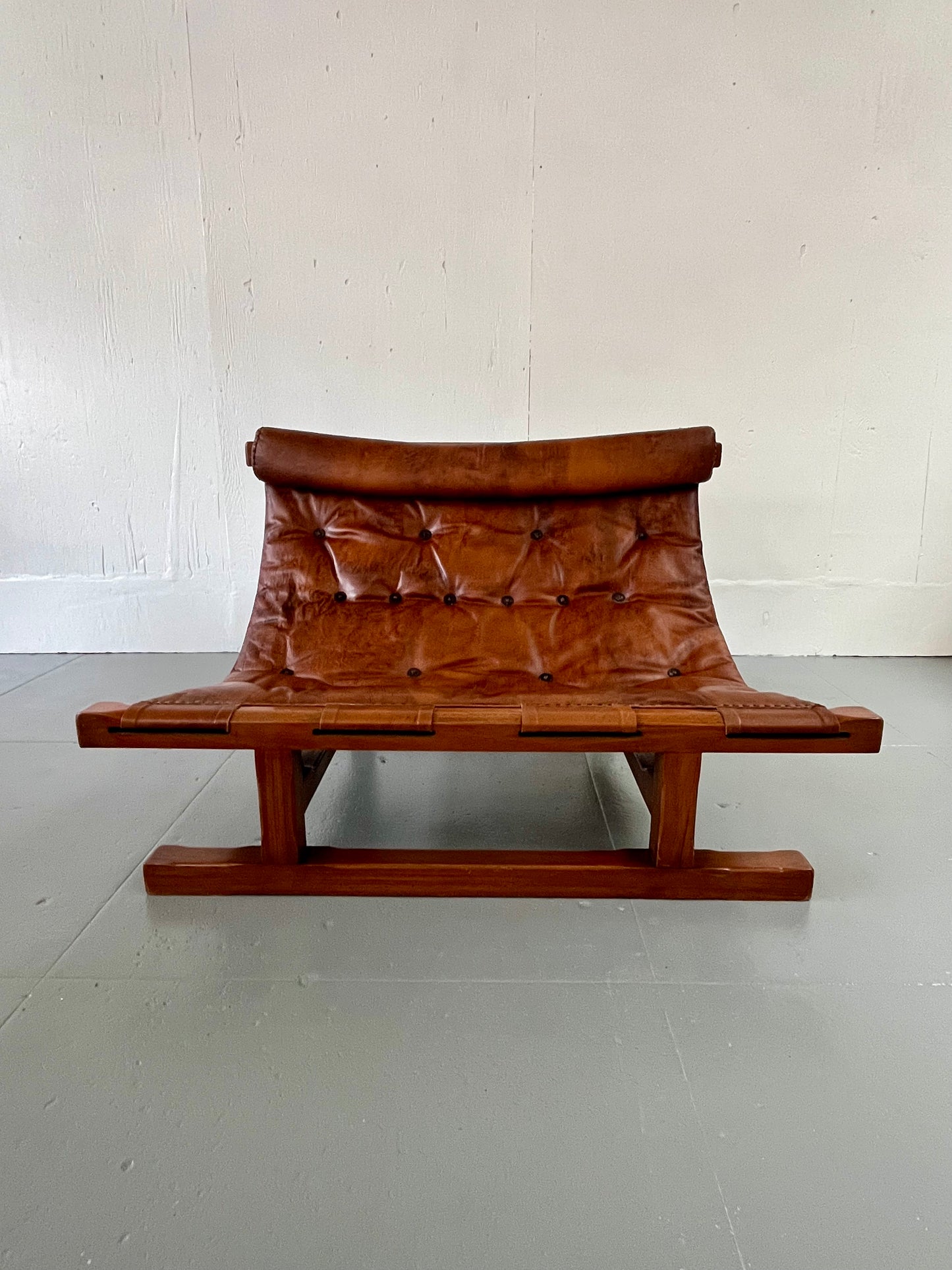 Vintage Brutalist Leather Sofa