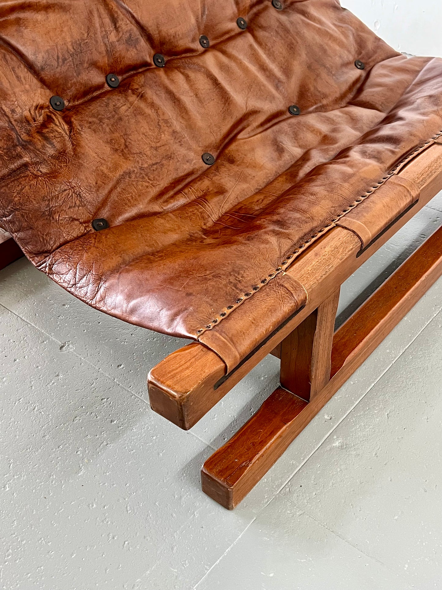 Vintage Brutalist Leather Sofa