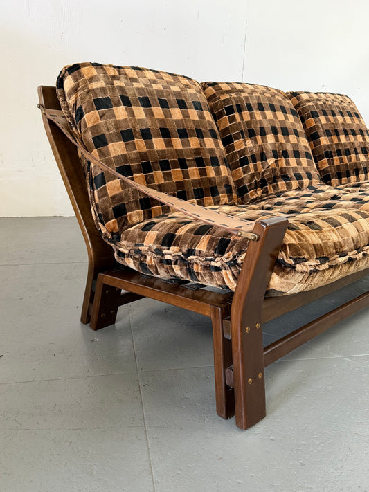 Checkered Italian sofa with leather straps - Mobili Vintage